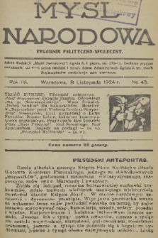 Myśl Narodowa : tygodnik polityczno-społeczny. R. 4, 1924, nr 45