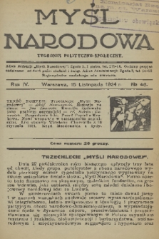 Myśl Narodowa : tygodnik polityczno-społeczny. R. 4, 1924, nr 46