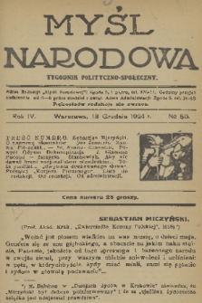 Myśl Narodowa : tygodnik polityczno-społeczny. R. 4, 1924, nr 50