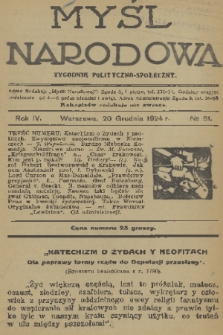 Myśl Narodowa : tygodnik polityczno-społeczny. R. 4, 1924, nr 51