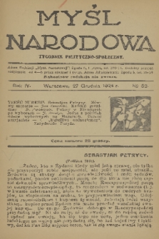 Myśl Narodowa : tygodnik polityczno-społeczny. R. 4, 1924, nr 52