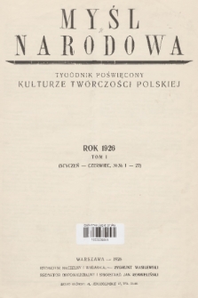 Myśl Narodowa : tygodnik polityczno-społeczny. R. 6, 1926, Spis rzeczy styczeń-czerwiec