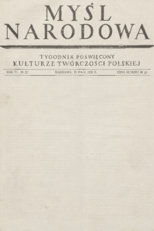 Myśl Narodowa : tygodnik polityczno-społeczny. R. 6, 1926, nr 22