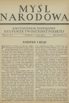 Myśl Narodowa : dwutygodnik poświęcony kulturze twórczości polskiej. R. 7, 1927, nr 11