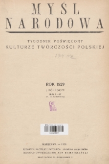 Myśl Narodowa : tygodnik poświęcony kulturze twórczości polskiej. R. 9, 1929, Spis rzeczy styczeń-czerwiec
