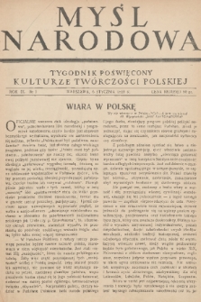 Myśl Narodowa : tygodnik poświęcony kulturze twórczości polskiej. R. 9, 1929, nr 1