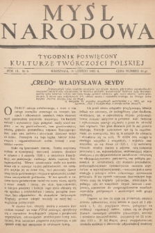 Myśl Narodowa : tygodnik poświęcony kulturze twórczości polskiej. R. 9, 1929, nr 6
