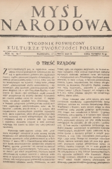 Myśl Narodowa : tygodnik poświęcony kulturze twórczości polskiej. R. 9, 1929, nr 7