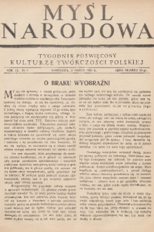 Myśl Narodowa : tygodnik poświęcony kulturze twórczości polskiej. R. 9, 1929, nr 9