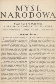 Myśl Narodowa : tygodnik poświęcony kulturze twórczości polskiej. R. 9, 1929, nr 29