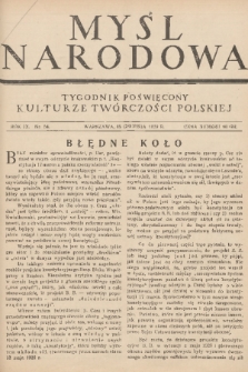 Myśl Narodowa : tygodnik poświęcony kulturze twórczości polskiej. R. 9, 1929, nr 54