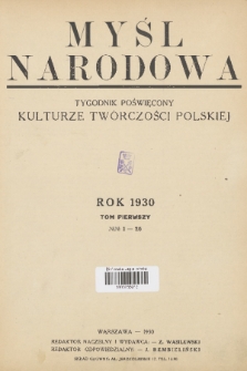Myśl Narodowa : tygodnik poświęcony kulturze twórczości polskiej. R. 10, 1930, Spis rzeczy styczeń-czerwiec