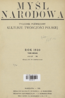 Myśl Narodowa : tygodnik poświęcony kulturze twórczości polskiej. R. 10, 1930, Spis rzeczy lipiec-grudzień
