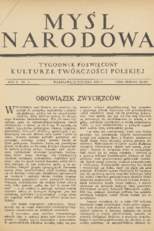 Myśl Narodowa : tygodnik poświęcony kulturze twórczości polskiej. R. 10, 1930, nr 4