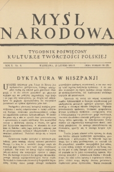 Myśl Narodowa : tygodnik poświęcony kulturze twórczości polskiej. R. 10, 1930, nr 8