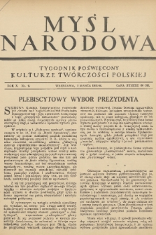 Myśl Narodowa : tygodnik poświęcony kulturze twórczości polskiej. R. 10, 1930, nr 9