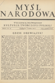 Myśl Narodowa : tygodnik poświęcony kulturze twórczości polskiej. R. 10, 1930, nr 10