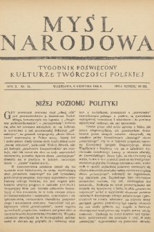 Myśl Narodowa : tygodnik poświęcony kulturze twórczości polskiej. R. 10, 1930, nr 14