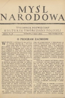 Myśl Narodowa : tygodnik poświęcony kulturze twórczości polskiej. R. 10, 1930, nr 20