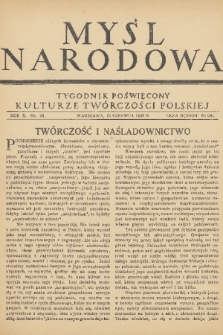 Myśl Narodowa : tygodnik poświęcony kulturze twórczości polskiej. R. 10, 1930, nr 24