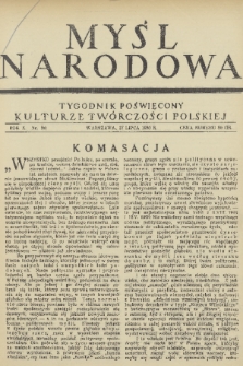 Myśl Narodowa : tygodnik poświęcony kulturze twórczości polskiej. R. 10, 1930, nr 30