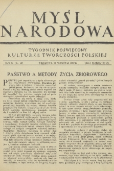 Myśl Narodowa : tygodnik poświęcony kulturze twórczości polskiej. R. 10, 1930, nr 39