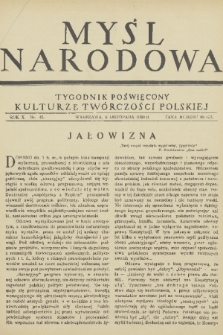 Myśl Narodowa : tygodnik poświęcony kulturze twórczości polskiej. R. 10, 1930, nr 45