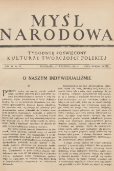 Myśl Narodowa : tygodnik poświęcony kulturze twórczości polskiej. R. 11, 1931, nr 44