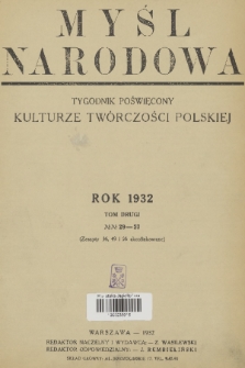 Myśl Narodowa : tygodnik poświęcony kulturze twórczości polskiej. R. 12, 1932, Spis rzeczy lipiec-grudzień