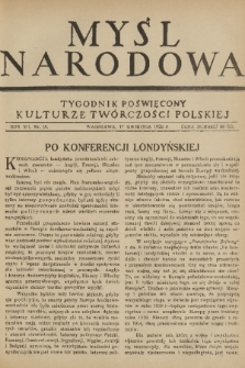 Myśl Narodowa : tygodnik poświęcony kulturze twórczości polskiej. R. 12, 1932, nr 18