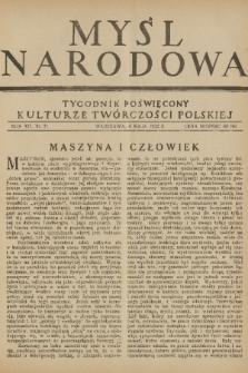 Myśl Narodowa : tygodnik poświęcony kulturze twórczości polskiej. R. 12, 1932, nr 21