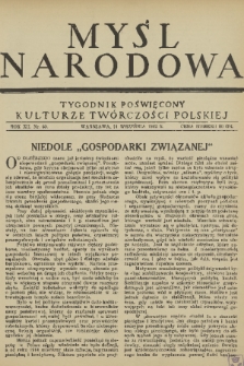 Myśl Narodowa : tygodnik poświęcony kulturze twórczości polskiej. R. 12, 1932, nr 40