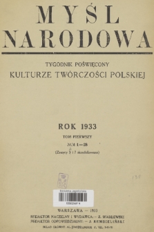 Myśl Narodowa : tygodnik poświęcony kulturze twórczości polskiej. R. 13, 1933, Spis rzeczy styczeń-czerwiec