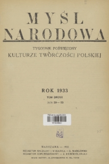 Myśl Narodowa : tygodnik poświęcony kulturze twórczości polskiej. R. 13, 1933, Spis rzeczy lipiec-grudzień
