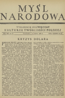 Myśl Narodowa : tygodnik poświęcony kulturze twórczości polskiej. R. 13, 1933, nr 14