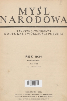 Myśl Narodowa : tygodnik poświęcony kulturze twórczości polskiej. R. 14, 1934, Spis rzeczy styczeń-czerwiec
