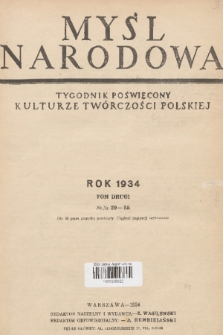 Myśl Narodowa : tygodnik poświęcony kulturze twórczości polskiej. R. 14, 1934, Spis rzeczy lipiec-grudzień