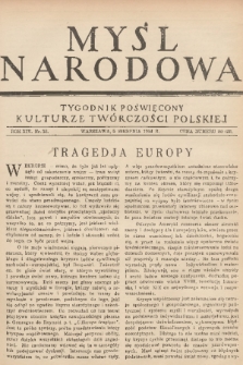 Myśl Narodowa : tygodnik poświęcony kulturze twórczości polskiej. R. 14, 1934, nr 33