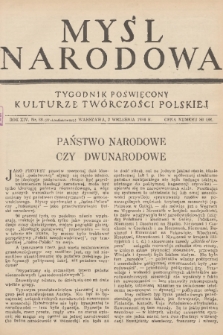 Myśl Narodowa : tygodnik poświęcony kulturze twórczości polskiej. R. 14, 1934, nr 38