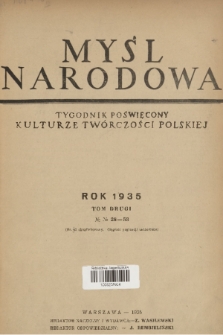 Myśl Narodowa : tygodnik poświęcony kulturze twórczości polskiej. R. 15, 1935, Spis rzeczy lipiec-grudzień