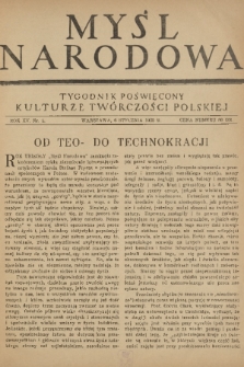 Myśl Narodowa : tygodnik poświęcony kulturze twórczości polskiej. R. 15, 1935, nr 1