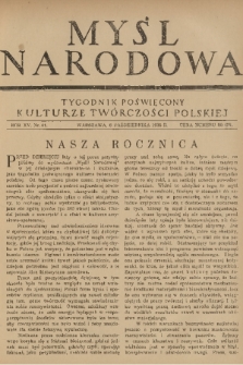 Myśl Narodowa : tygodnik poświęcony kulturze twórczości polskiej. R. 15, 1935, nr 41