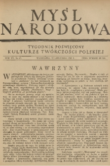 Myśl Narodowa : tygodnik poświęcony kulturze twórczości polskiej. R. 15, 1935, nr 47