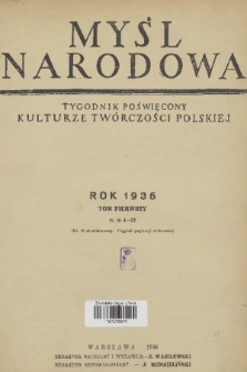 Myśl Narodowa : tygodnik poświęcony kulturze twórczości polskiej. R. 16, 1936, Spis rzeczy styczeń-czerwiec