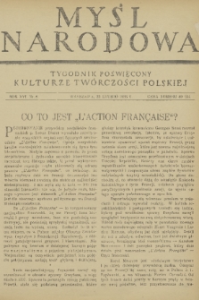 Myśl Narodowa : tygodnik poświęcony kulturze twórczości polskiej. R. 16, 1936, nr 8