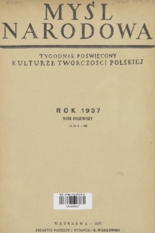 Myśl Narodowa : tygodnik poświęcony kulturze twórczości polskiej. R. 17, 1937, Spis rzeczy styczeń-czerwiec