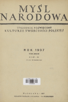 Myśl Narodowa : tygodnik poświęcony kulturze twórczości polskiej. R. 17, 1937, Spis rzeczy lipiec-grudzień