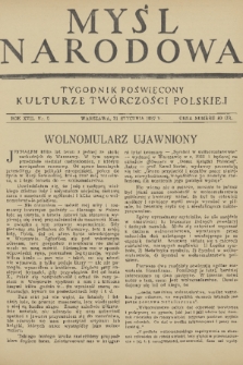 Myśl Narodowa : tygodnik poświęcony kulturze twórczości polskiej. R. 17, 1937, nr 5