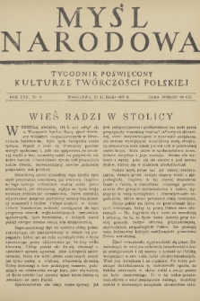 Myśl Narodowa : tygodnik poświęcony kulturze twórczości polskiej. R. 17, 1937, nr 8