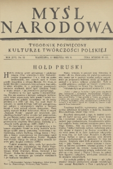 Myśl Narodowa : tygodnik poświęcony kulturze twórczości polskiej. R. 17, 1937, nr 33